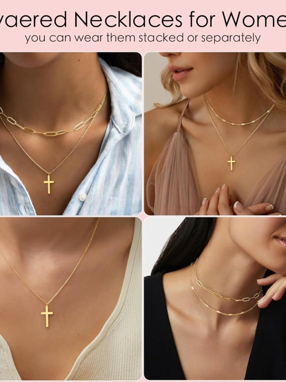 Layered Gold Necklaces for Women, Stackable Dainty 14K Gold Silver Plated Trendy - Picture 5 of 9
